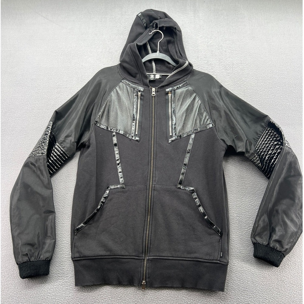 Adidas SLVR Jacket Mens XL Black Mixed Media Full Zip Hoodie Futuristic Streetwe